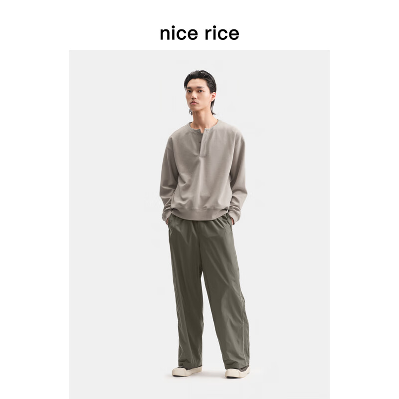 nice rice好饭 25春季新品撞色出芽条内里网眼布休闲裤NHC11040 橄榄绿 M