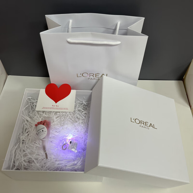 歐萊雅包裝禮盒紙袋袋化妝品袋禮品袋護(hù)膚品手提紙袋子手提袋 禮盒+禮袋+拉菲草+賀卡+燈花）