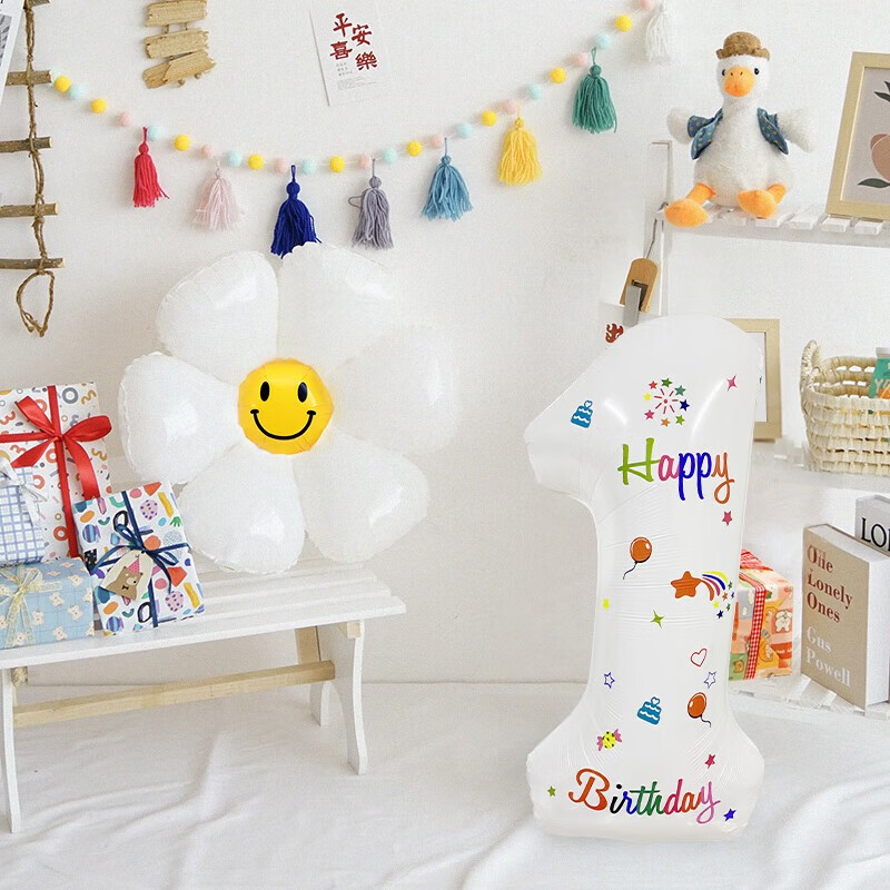 七丌亓网红白色生日数字气球男女孩儿宝宝周岁户外拍照派对装饰场景