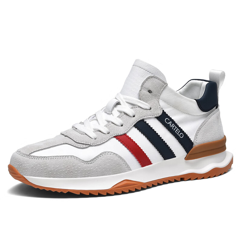 卡帝乐鳄鱼男鞋春夏季真皮防滑板鞋厚底旅游鞋透气帆布男士休闲鞋跑步运动鞋 米白-布面(QH8016) 41