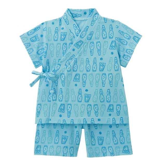 千趣会童装男童女童套装夏季家居服日式和服纯棉儿童睡衣套装 天蓝色(汽水) 110 cm