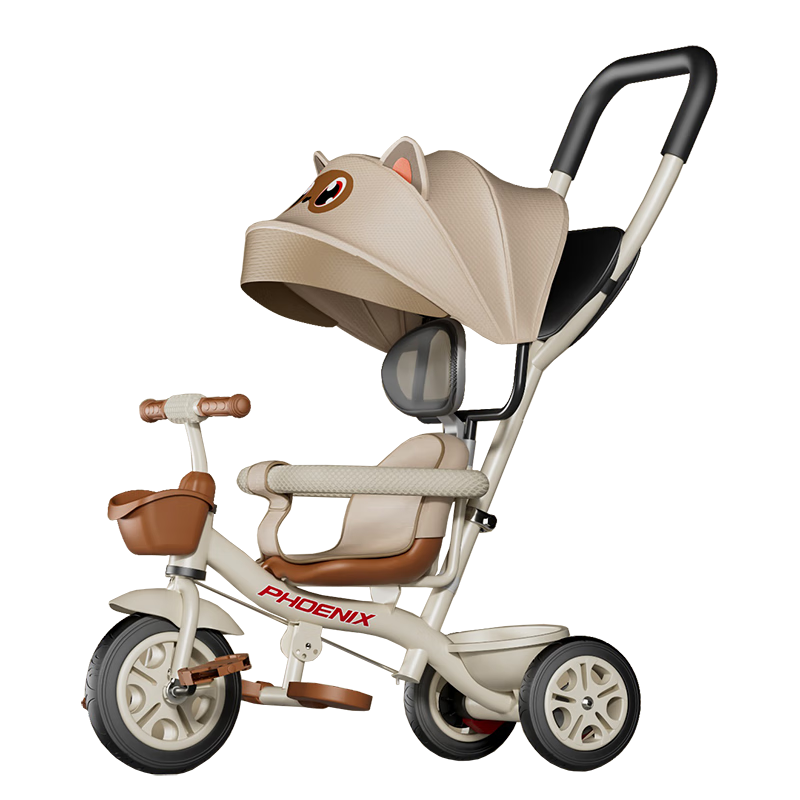 鳳凰（Phoenix）兒童三輪車腳踏車可手推寶寶三輪車兒童三輪車可推可騎兒童車三輪 大眼貓丨鈦空輪+頂棚帶簾+小推把