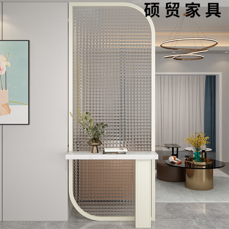 碩貿(mào)客廳玻璃屏風(fēng)置物架隔斷入戶遮擋正對(duì)門2024新款定制衛(wèi)生間洗手臺(tái) 款式A(金元寶玻璃+小置物架)