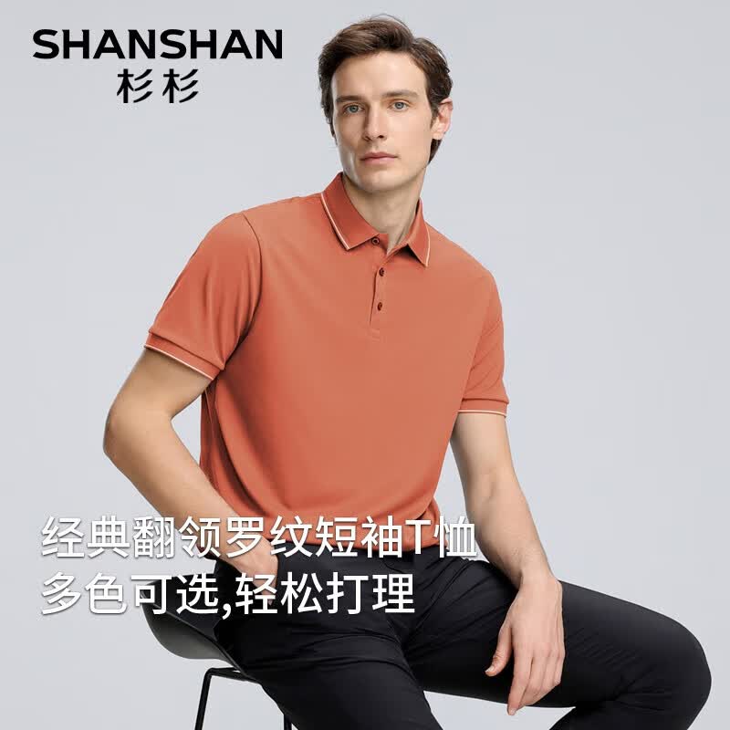 SHANSHAN杉杉短袖T恤男父亲节POLO领上衣夏季透气中青年衣服休闲爸爸装 砖红色 2XL /185【建议140-155斤】