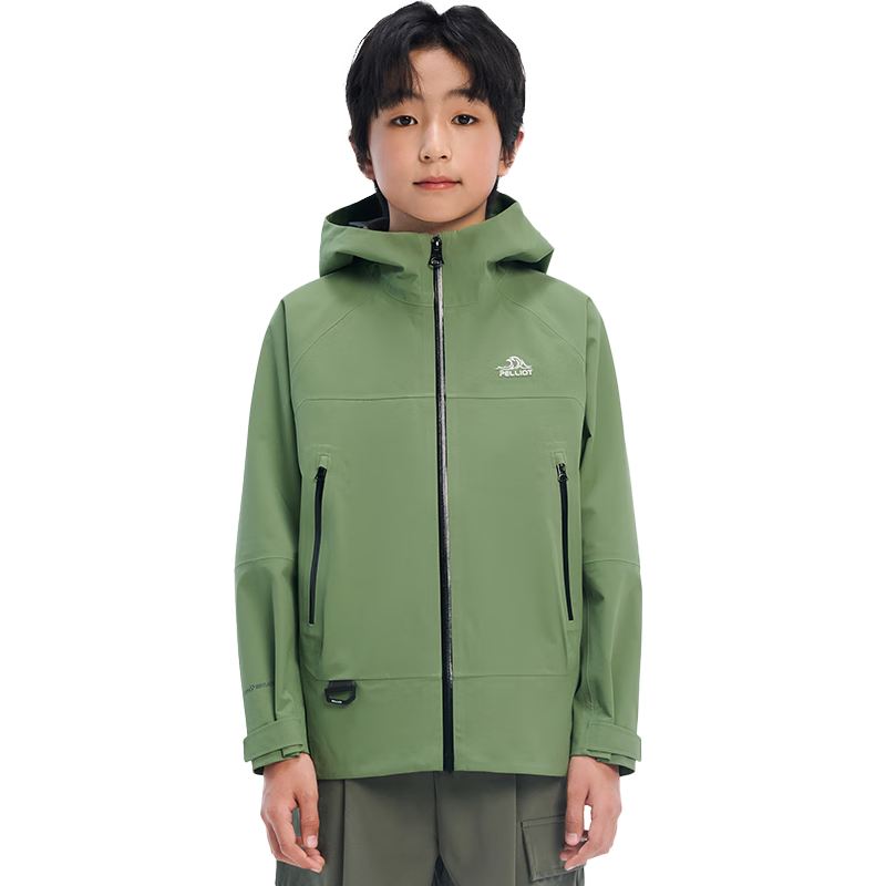 伯希和（Pelliot）[小山壳]户外儿童硬壳冲锋衣男女防风防雨夹克外套135101017绿165