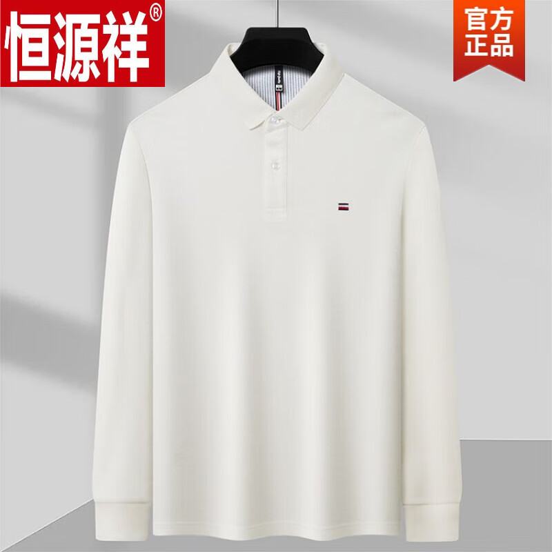 恒源祥(hyx)(下摆开叉)polo 衫春秋季纯棉长袖t恤男士翻领长袖上衣