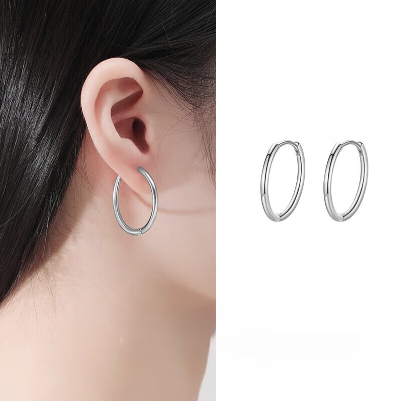 DL 1998胖东来同款18k玫瑰金色耳环素圈银女耳圈耳钉圈圈圆圈耳扣2025新 白金色2.5cm一对