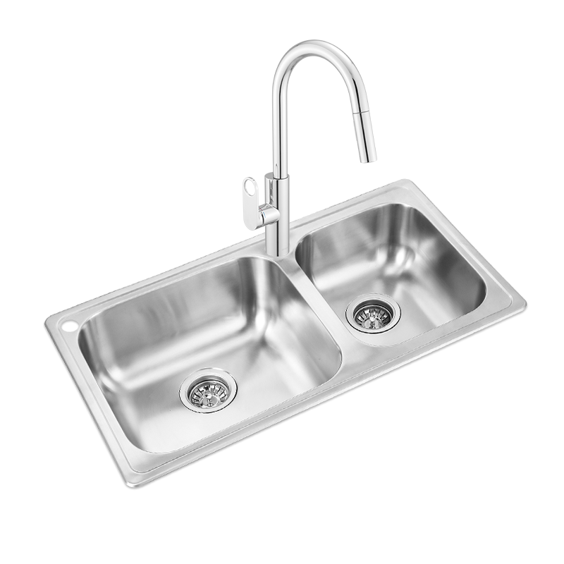 摩恩（MOEN）304不銹鋼廚房雙槽洗碗洗菜盆一體槽不銹鋼龍頭SK28106SL水槽套裝