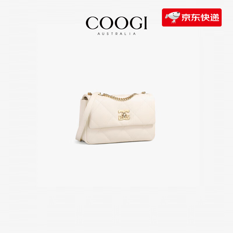 COOGI新款女士手提單肩包斜挎包歐美時尚百搭菱格包感腋下包 米白色