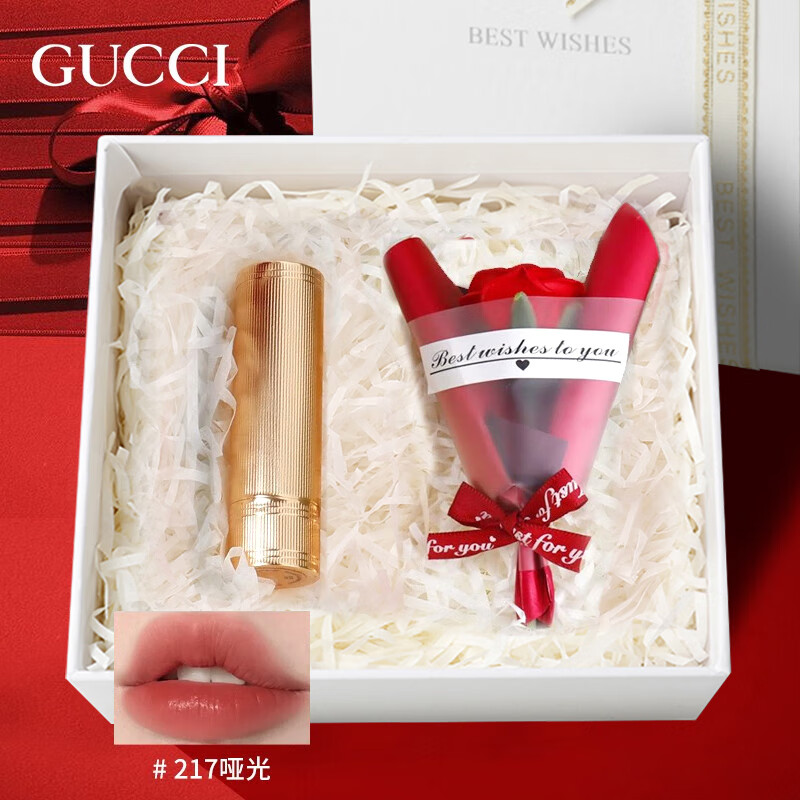 古驰（GUCCI）圣诞节礼物送女友老婆gucci口红礼盒套装生日礼物女生闺蜜新年 绒雾217哑光#瓦莱丽娅玫瑰