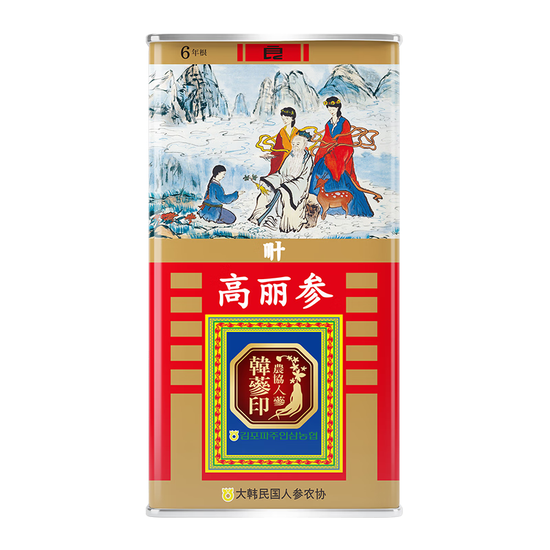 農(nóng)協(xié)人參韓參印高麗參韓國原裝進(jìn)口6年根紅參人參西洋參送禮禮盒禮品良30支150克