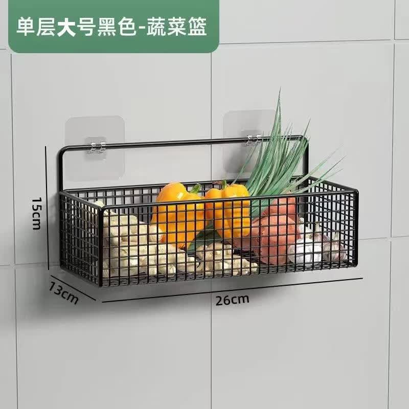 卫生间浴室置物架免打孔壁挂式厕所洗澡洗手间洗漱台墙上收纳架子 黑色大号收纳篮-不带贴 默认（一个）