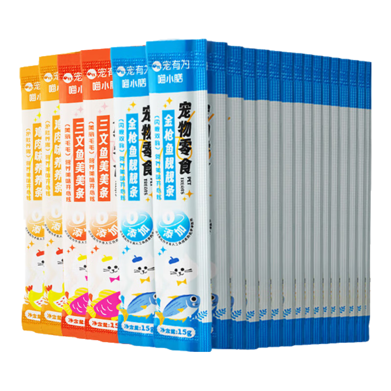 寵有為貓條零食雞肉魚(yú)肉多維生素營(yíng)養美毛成幼逗貓互動(dòng) 0誘食劑防腐劑 多維貓條混合口味100支