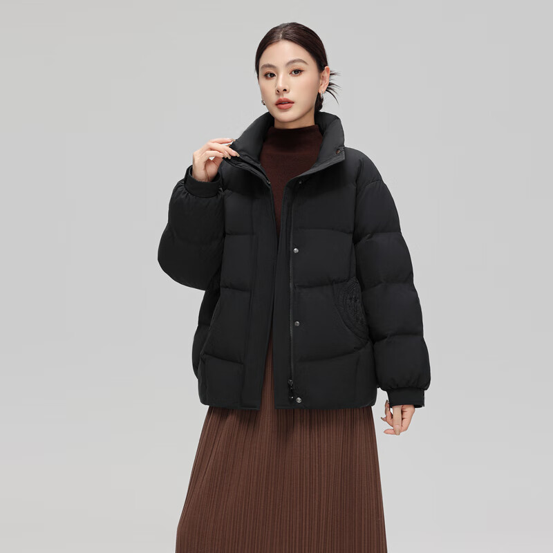 雪中飞女士时尚简约新中式廓形立领短款保暖【反季清仓】羽绒服抗寒 黑色 M 165/88A