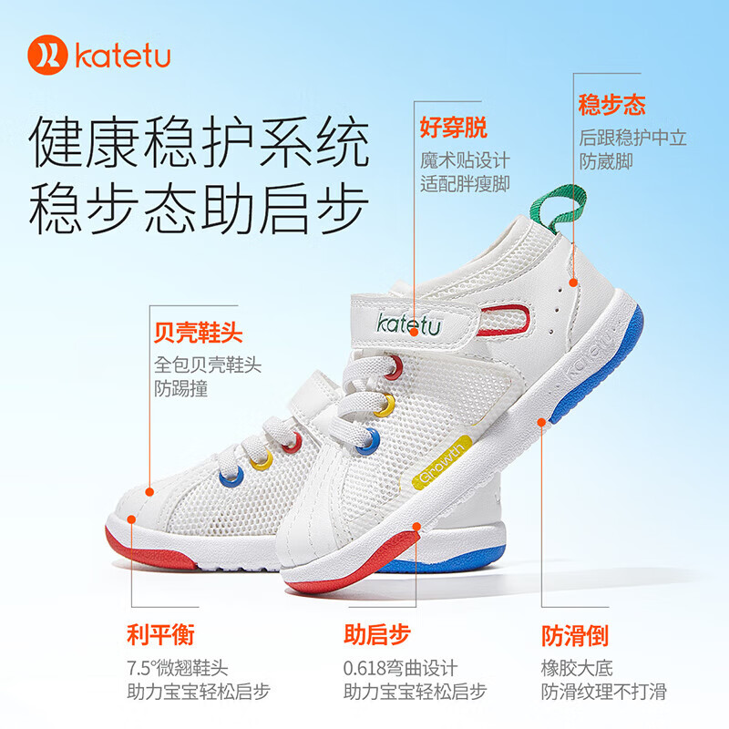 卡特兔婴儿学步鞋春季新款童鞋网面小白鞋贝壳头软底防滑步前机能鞋透气 白粉 19 内长12.0cm 脚长11.0-11.5