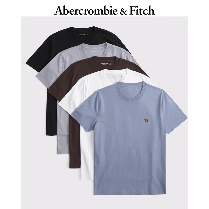Abercrombie &amp; Fitch经典小麋鹿图案美式5件组合套装短袖T恤25夏季男装124-5045 灰色多色 L (180/108A)