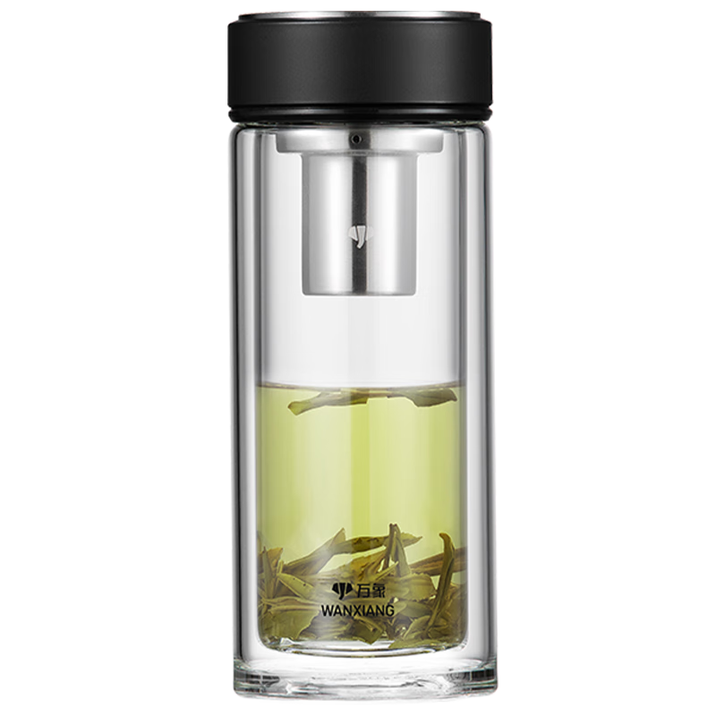 万象（WANXIANG）双层玻璃杯男士杯节日礼物茶杯大容量车载便携水杯茶商务办公水杯 V272R-石墨黑290ml