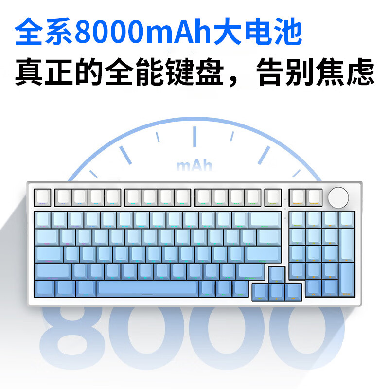 玄派玄熊猫PD98PRO 98配列机械键盘 无线蓝牙有线三模客制化Gasket结构 游戏笔记本办公通用 RGB 白绿-侧刻渐变-太极轴-RGB