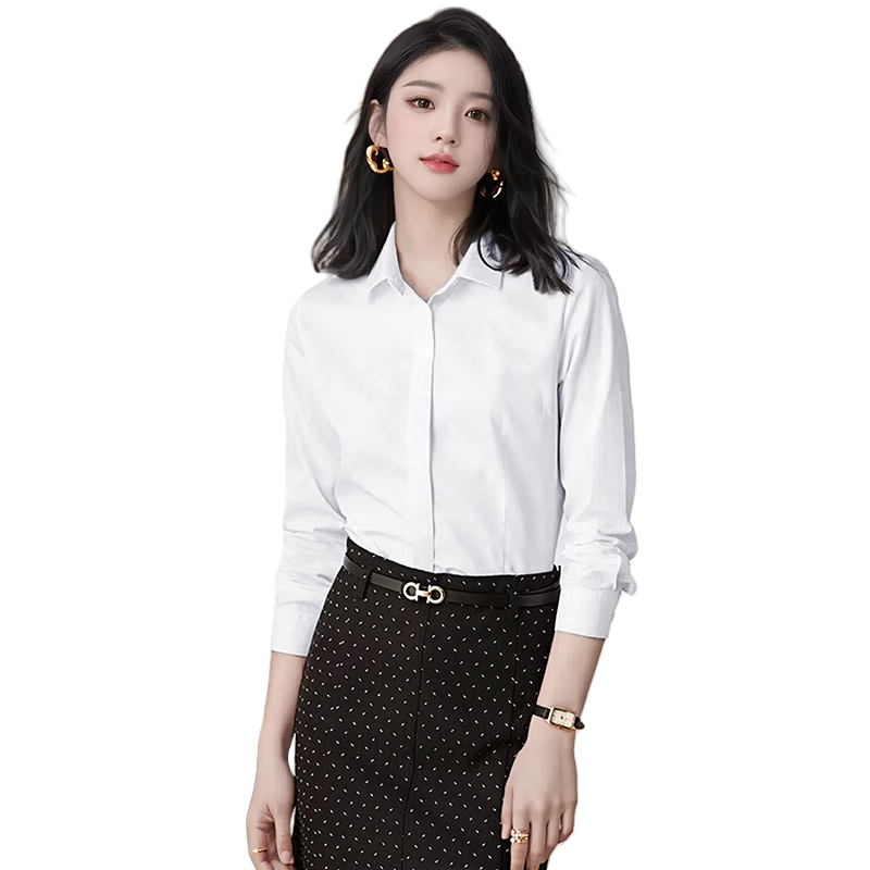 特洛曼【暗扣免燙】白色襯衫女長袖職業(yè)正裝氣質休閑抗皺工裝工作服襯衣