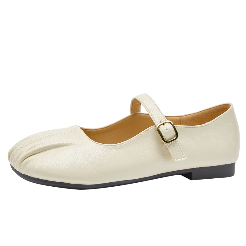 西遇法式玛丽珍鞋女2025新款春季温柔褶皱奶奶鞋软底平底银色单鞋 米白色 35 (225)