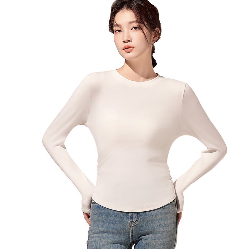 都市丽人打底衫女圆领长袖上衣收腰显瘦舒适保暖打底衣秋冬 白色xl