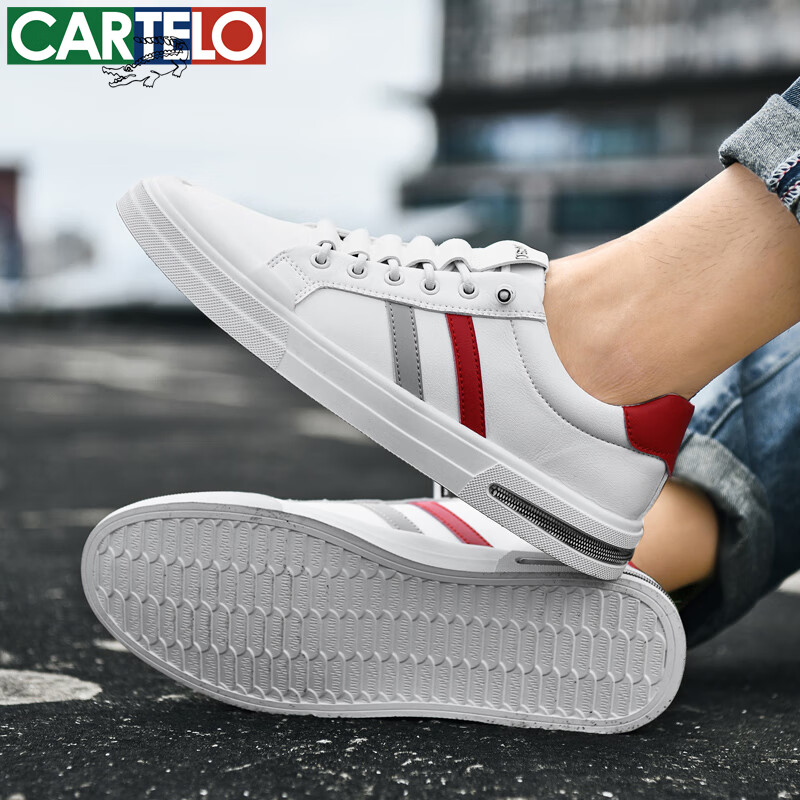 卡帝乐鳄鱼鞋子男鞋春秋季新款潮流百搭厚底小白鞋男士休闲鞋运动板鞋 白色 42
