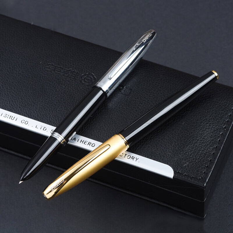 英雄（HERO）【10K金笔】1000钢笔经典暗尖钢笔商务学生练字笔硬笔书法笔签字笔生日礼物可定制钢笔 黑杆金帽10K金笔（约0.5mm）