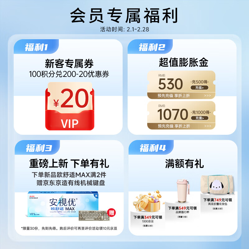 强生安视优隐形眼镜欧舒适双周抛 硅水凝胶 医用绷带镜 6片装 650度