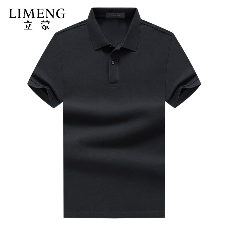 立蒙（LIMENG）珠地棉短袖T恤男士纯色保罗衫全棉翻领大码t袖衫潮 黑色 190