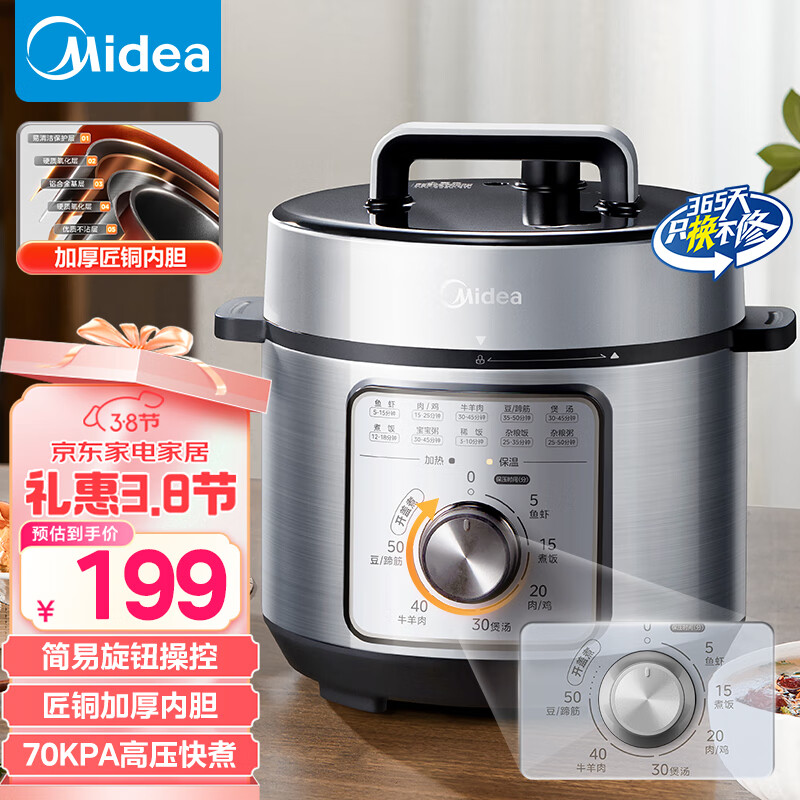 ���ģ�Midea����ѹ����4L ����70kPa�����ѹ�� ��ť�ٿؿ��ǻ��������С���෹��MY-E4809�緹��4-6��