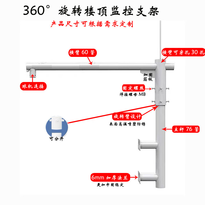 山頭林村樓頂層監(jiān)控球機支架圍墻側(cè)壁裝旋轉(zhuǎn)高空瞭望鷹眼球機監(jiān) L型側(cè)裝2米高橫臂1.5米球機