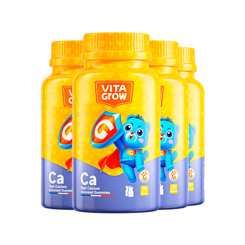 VITA GROW唯他瑞兒童高鈣軟糖30粒*4瓶 兒童青少年高鈣補(bǔ)鈣天然海藻鈣維D 4瓶裝