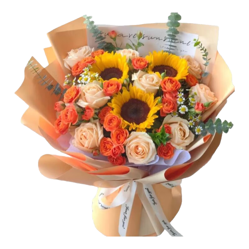 艾斯維娜鮮花速遞向日葵玫瑰花混搭花束生日禮物全國(guó)同城配送 向日葵香檳混搭花束【美好希望】