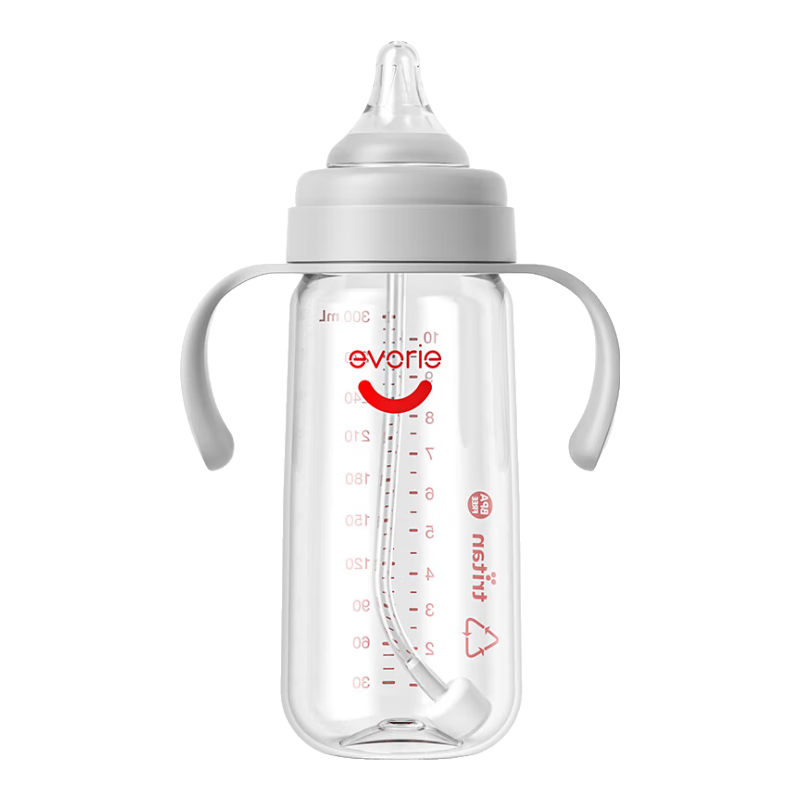 愛得利（evorie）奶瓶 帶手柄帶重力球?qū)捒趶綄殞歍ritan奶瓶300ml灰（6個月+）