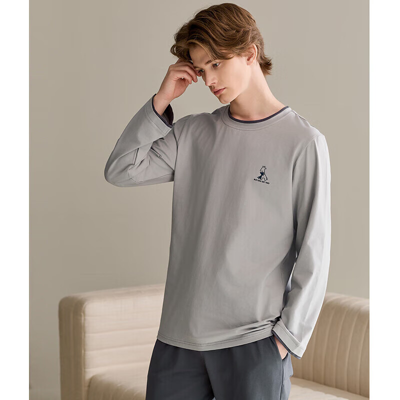 芬腾情侣睡衣女士春秋季纯棉长袖长裤大码休闲全棉男款家居服套装 浅粉【单女款】 L 建议:女110-124斤,男126-146