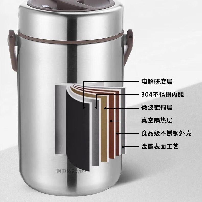 荣事达荣事达不锈钢保温桶家用新款多功能长效保温提锅上班组带饭保温桶 升级款1.7升-三层