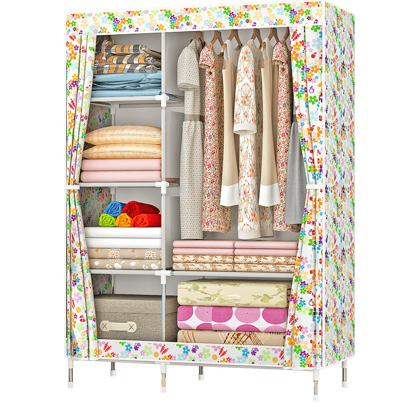 小媳妇简易布衣柜  加厚卧室防尘布衣橱 宿舍寝室收纳柜子衣服柜加固钢管单人布艺储衣柜组合衣柜 水果和花儿