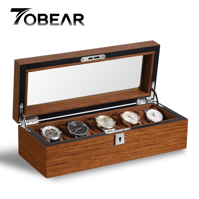 高档木质手表盒 手表收纳盒收藏盒男女士机械手表展示盒家用带锁 大容量多表位 纯手工打造 5表位