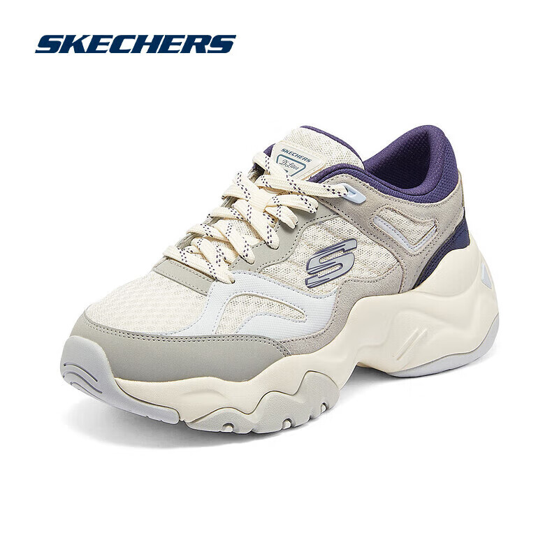 斯凯奇（Skechers）春夏新款女鞋透气轻便潮流熊猫鞋子时尚老爹鞋运动复古透气休闲鞋 灰色/海军蓝色/GYNV 37