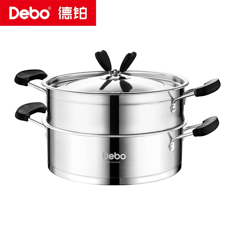 Debo德鉑不銹鋼蒸鍋家用多用蒸湯鍋電磁爐燃?xì)鉅t通用 不銹鋼色-復(fù)底 2層 24cm