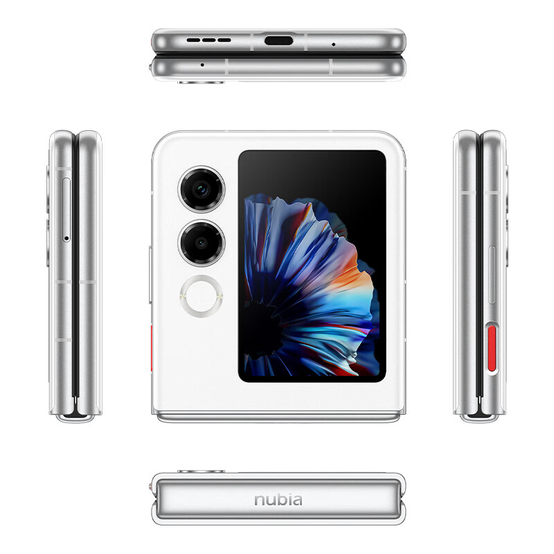 努比亚(nubia)国民小折叠 Flip 2 雪钻白 12GB+256GB 5000万双摄 全视角悬停摄影 轻薄AI手机【苏超】