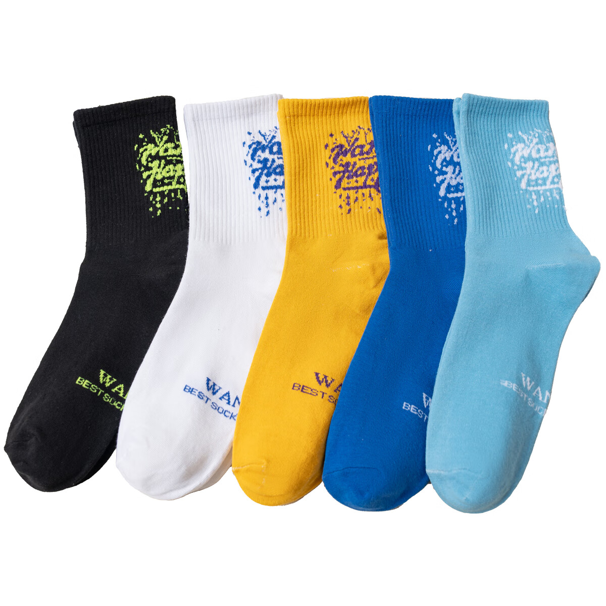 【19.9包邮】芝麻时光 男士运动潮流中长筒袜 混色5双装