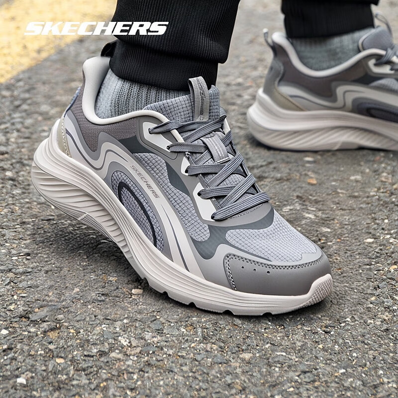 斯凯奇（Skechers）男鞋夏季2025新款透气防滑轻便运动鞋减震跑步鞋网面时尚休闲鞋 118227-GRY 41