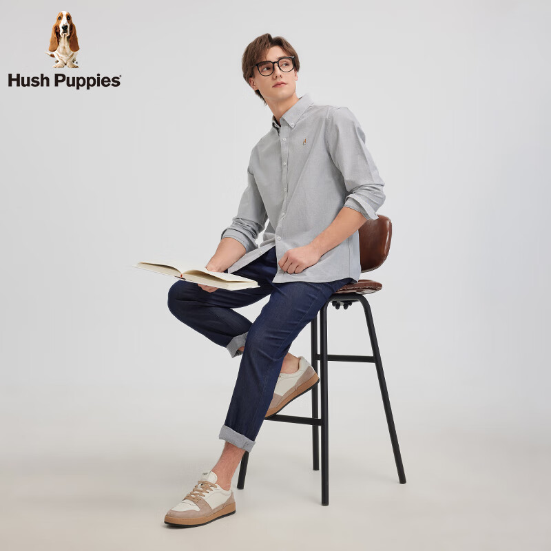 暇步士(Hush Puppies)【王天辰明星同款】男装2025春秋新款柔软舒适长袖衬衫 月光灰 L