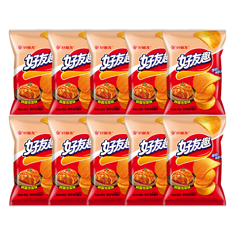好丽友（ORION）好友趣薯片45g多口味零食成人儿童休闲零食土豆片膨化食品小零食 【韩国泡菜味】45g*10袋