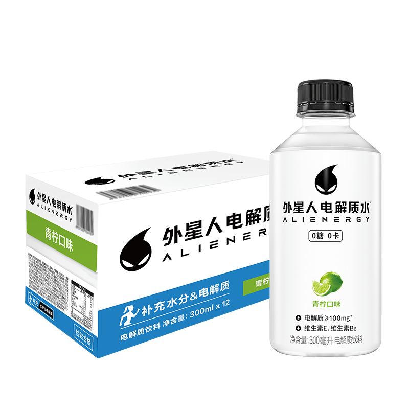 外星人电解质水0糖0卡饮料 青柠口味 300mL*12瓶 整箱装
