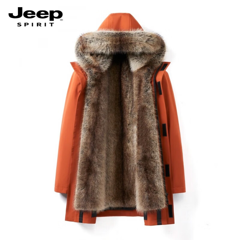 吉普（JEEP）派克服男大衣中長款皮草貂內(nèi)膽外套加厚保暖皮毛一體2024冬新款 皮草貂皮大衣男焦糖色 毛毛袖筒 4XL 建議185-200斤