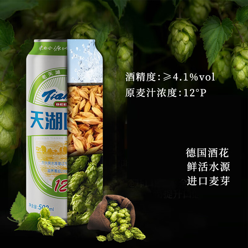 天湖老啤酒12度黄啤整箱装东北抚顺特产啤酒绵密酒花口感醇正节日送礼 500ml*12罐