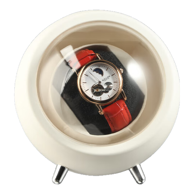 燦炫（canxuan）充電款全自動搖表器機(jī)械表專用單雙手表位搖擺器轉(zhuǎn)表器轉(zhuǎn)動放置器 插電款宇航艙1表位-太空白