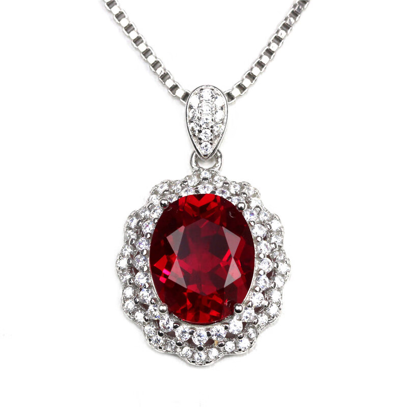 展缘双层钻椭圆形红宝石吊坠项链坠子女款颈饰奢华韩版ins同款925